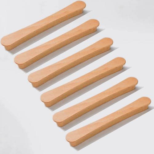 SYZOW 6 Stück Möbelgriffe Holz 192mm Lochabstand,Schrankgriffe Holz mit Schrauben Moderne Einfacher Holzgriffe Küchenschränke
