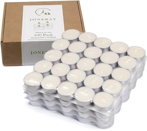 100 Pack Soy Tealight Candles - 100% Natural Soy Wax,4 Hours Long Burning,Unscented White Tea Candles Bulk for Party Centerpieces,Sabbath,Wedding