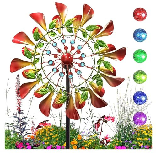 Hazomeu Solaire Moulin A Vent Jardin Exterieur 210cm Moulin à Vent Metal Globe en Verre avec Moulin à Vent Cinétique Moulin à Vent Jardin XXL pour terrasse,pelouse et Jardin