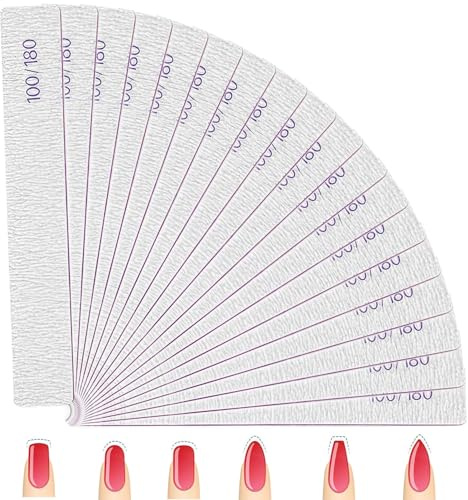 25Pcs Nail Files Set for Natural Nails, Double Sided Fingernails Buffering File Manicure Tools for Acrylic and Gel Nails, Professional Emery Boards for Shaping Styling, 100/180 Grit Nail File