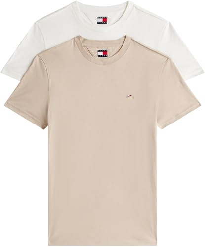 Tommy Jeans TJM XSLIM Lot de 2 t-Shirts en Jersey EXT DM0DM20687 S/S pour Homme, Multicolore (écru/Sable du golfe), S, Multicolore (écru/Sable du golfe), S
