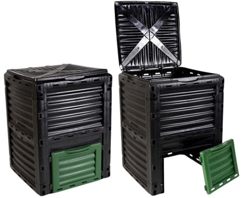 BRICOMED | Compostador 300L | Plástico PP Reciclado | Sistema de Clic para Ensamblaje | Compostador Jardin | Herramientas Huerto | Compostera | Composteras Huerto para Abono Orgánico | Compostadora