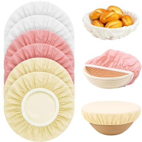 Mispudin 6Pcs Bowl Covers for Bread Proofing, Reusable Bread Proofing Cover Plastic, Elasticated Baking Bowl Covers for Sourdough, Rising Dough - Sourdough Baking Accessories (White, Almond, Pink)