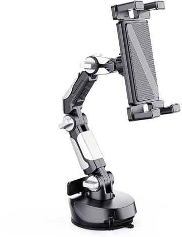 Rieoany Support Tablette Voiture avec Bras Articulé, Support 360° Réglable, Porte Tablette Voiture Pare-Brise/Tableau de Bord, Support Téléphone Camion 5-12.9, Argent
