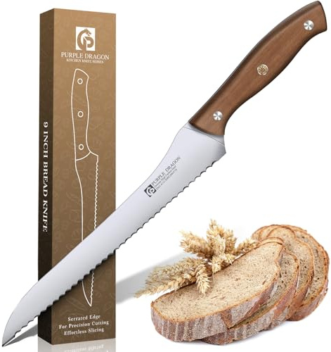 Purple Dragon Brotmesser mit Wellenschliff, Brötchenmesser aus deutschem Hochkarbonstahl, Ergonomischer Griff und 9-Zoll-Klinge，Spitzes Sägemesser für selbstgebackenes Brot, Sauerteig, Kuchen