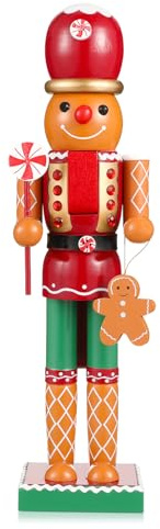 Amosfun 14-inch Gingerbread Nutcracker, Christmas Large Wooden Gingerbread Man Soldier, Holiday Nutcracker Collectible for Shelf, Fireplace Decoration, Xmas Party Supplies - 35cm