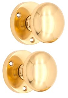 Infinity Decor Pair of Solid Brass Victorian Style Round Mortice Door Knobs 52mm - Pull Handles Set for Internal and External Doors (Polished Brass)