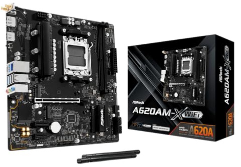 ASRock A620AM-X WiFi AMD Socket AM5 Motherboard, 2 x DDR5 DIMM Slots, 1 x M.2 Socket [Key E], 2 x USB 3.2 Type-C, 2.5G LAN, 802.11ac Wi-FI Module, 1 x HDMI Port/ 1 x Display Port