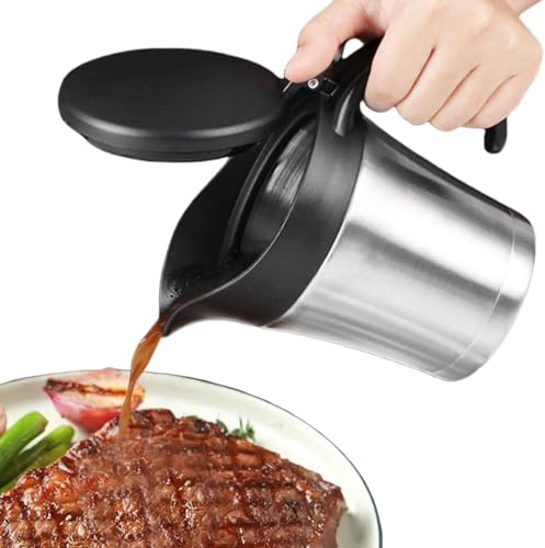 Saucière Thermique En Acier Inoxydable, 750 Ml Saucière En Acier Inoxydable 304, Thermo Saucière Avec Couvercle Et Poignée, Pichet À Sauce Double Isolé Pour Servir Des Sauces, Crème, Sauce