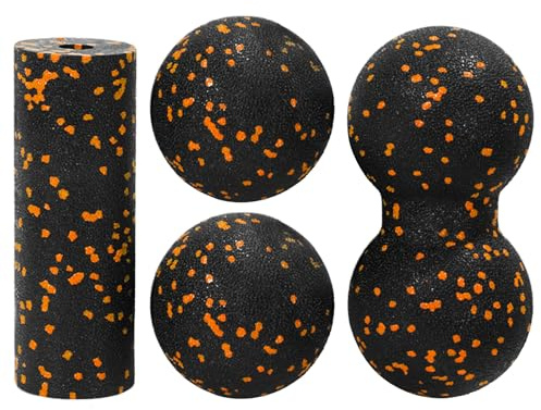 Bola de Masaje de 4 Piezas Para Automasaje,Bolas Miofasciales,Bola de Masaje de Cacahuete,Columna Vertebral y Piernas,Aliviar el Estrés y Relajar los Músculos Apretados (Naranja)