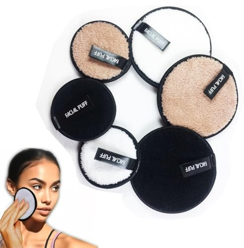 Discos Desmaquillantes Reutilizables,6 PCS Algodones Desmaquillantes Lavables para Remoción de Maquillaje de Cara, Ojos y Labios, Esponjas Desmaquillantes para Remoción de Maquillaje y Limpieza Facial