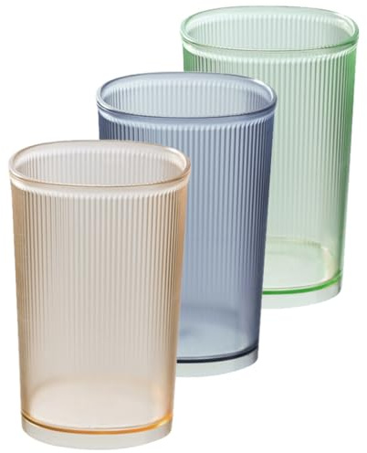 HOOTNEE Set da 3 Bicchieri di Plastica Trasparenti 500Ml Strisce Colorate Porta Spazzolini da Denti e Bicchiere per Collutorio Multifunzionale Accessori Bagno per Uso Quotidiano e