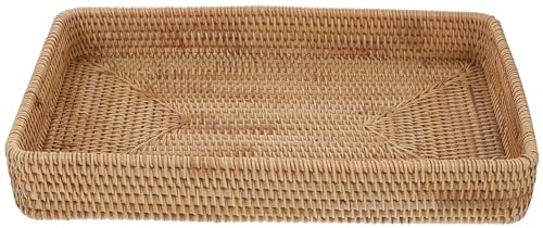 VALICLUD Plateau Décoratif en Rotin Tressé la Main, Rectangulaire Grand Format, Multifonction pour Rangement et Service, Style Bohème pour Maison, la Cuisine, Salle de Bain, Décor