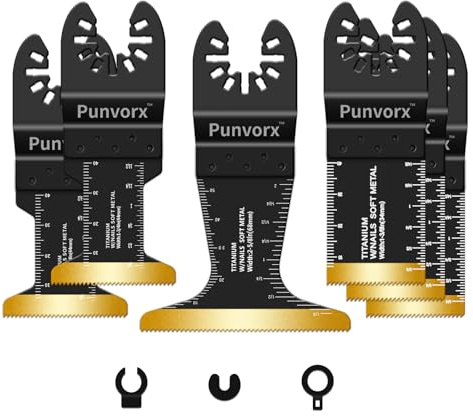Punvorx 6 Pcs Titanium Multi Tool Blades, Extra Long & Wide | Universal Fit,for Soft Metal, Nails, Wood Cutting, Compatible with Dewalt,Milwaukee,Ryobi, Rockwell,Porter Cable, Worx