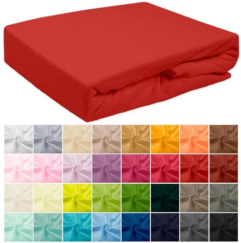 Darymex Frottee Spannbettlaken 140x200 cm, Baumwolle, elastisch, Rot | Frottee Spannbetttuch, elastisches Bettlaken aus Baumwolle, für Matratzen bis 20 cm Höhe, Bettwäsche