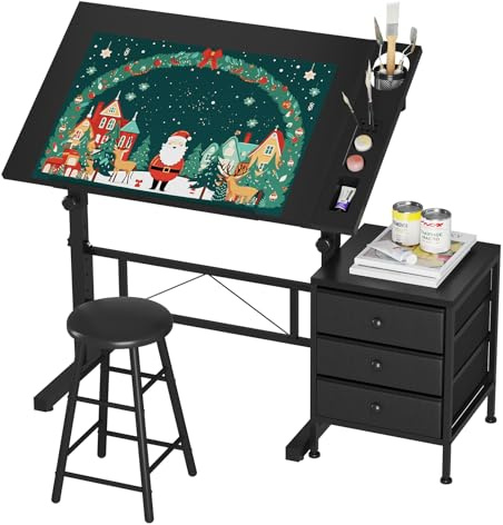 Dripex Adjustable Drafting Table, Art Drawing Table with Stool & Drawer