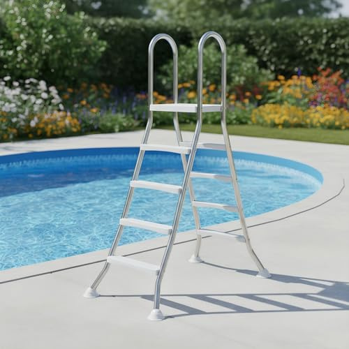 BOTOWI 33/43/52 inch High Above Ground Swimming Pool Ladder,304 stainless steel safety ladder,2/3/4 steps Ladder with Non-slip platform steps,Max Load Capacity 500 lb,52in
