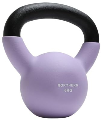 NORTHERN Cast Iron Kettlebell - Soft Lavender Neoprene Coated Weight 4kg-12kg with Flat Base & Non-Slip Grip for Strength Training, Cross Training & Home Gym Workouts