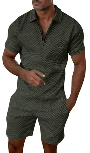 MJGkhiy Tuta Uomo Completa Estiva Corta,2 Pezzi Tute da Ginnastica Polo Manica Corta +Pantaloncini Sportivi con Tasche Set Elegante Leggero Traspirante Streetwear per Trekking Jogging Palestra Fitness
