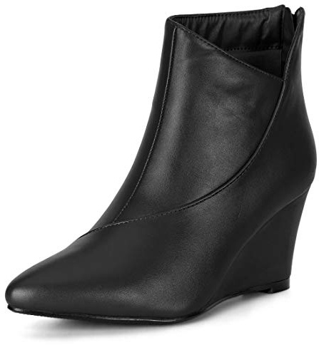 Allegra K Botines de tacón de cuña con cremallera y puntera puntiaguda para mujer, Black, 4 UK