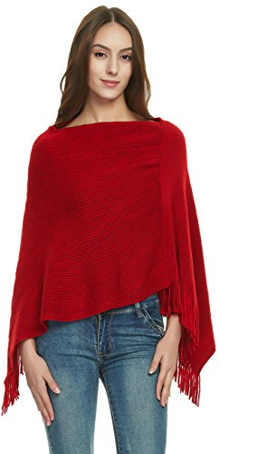Ferand Women's Lightweight Poncho Sweater Versatile Shawl Wraps Holiday Gifts for Women 2024, Red