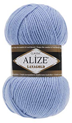 Alize LanaGold Handstrickgarn für Häkeln, Stricken und Basteln, Wollmischung, warm, weich, natürlich, grob, handgewebt, Strickgarn, Strickwolle, 4 Knäuel, 400 g, 1048 yds, Farbe 40 Hellblau