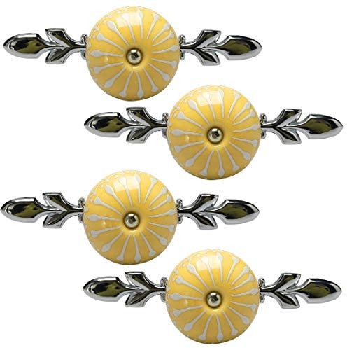 sourcing map 4pcs Ceramic Knobs Vintage Knob Drawer Pull Handle Furniture Door Cabinet Cupboard Wardrobe Dresser Decoration Yellow