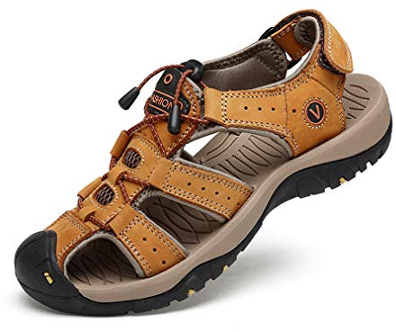 Sandales Homme Cuir Marche Randonnée Fermées Été Extérieur Chaussures de Sport Plage Chaussures d'eau Plage Closed-Toe ,Jaune,43 EU