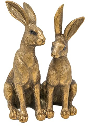 The Leonardo Collection Harz-Skulptur sitzender Hase, Bronze- oder Hochzeitsgeschenkidee, ca. 15 x 10 x 7 cm