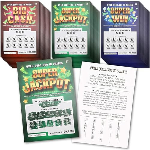 BLUE PANDA Lot de 30 faux billets de loterie à gratter - Cartes gagnantes - Faux ticket de loterie (3 motifs)