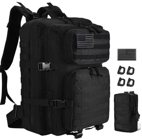 R.SASR Black Tactical Backpack, Military Backpack, Molle Backpack, Black, 40L US, Laptop