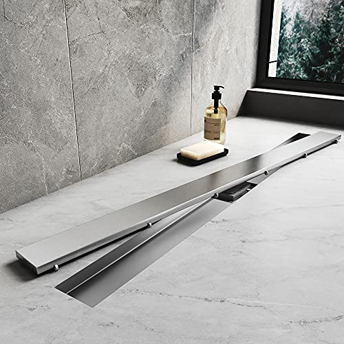 SONNI Duschrinne 100 cm, klassisches Design, gebürsteter Edelstahl | Robuste Duschrinne aus Edelstahl 304 mit 2-in-1 Abdeckung, Haarsieb und Geruchsverschluss für eine zuverlässige Entwässerung.