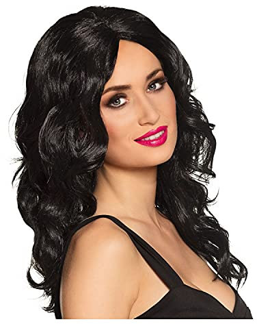 NEU Perücke Damen Langhaar leicht gelockt, Celebrity, schwarz - mit Haarnetz