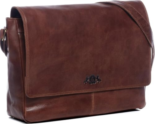 SID & VAIN Kurirväska Spencer XL laptopväska äkta läder 15 tum laptop affärsportfölj läderväska kvinnor och män brun