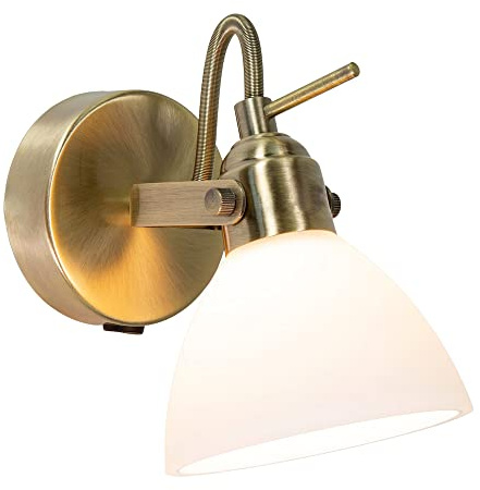 Happy Homewares Contemporary and Chic Antique Brass Wall Spot Light with White Glass Shade | G9 33w Maximum | Rocker Switch