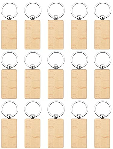 Catime 15 Pcs Schlüsselanhänger Holz, Blanko DIY Schlüsselring Holz mit Ring, Personalisiert Naturholz Schlüsselbund Holzanhänger Holzschlüsselanhänger für Schlüssel Damen Männer Geschenk