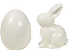 HEITMANN DECO Osterei und Osterhase Set: Osterdeko aus Keramik in Porzellan-Optik zum Hinstellen, weiß, ca. 12,5 x 10,5 x 8 cm