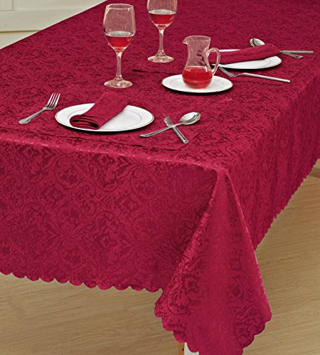Best Linen Table Cloth Classic Damask Printed Jacquard Table Cover Shape Rectangle Round Table Runner Napkin for Kitchen Picnic Garden (Red, Rectangle 52 x 90)