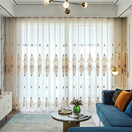 Voile Gardinen Vorhang Gardinen Transparent , 2 Stück Gardinen Vorhänge Vorhang Blickdicht mit Ösen Wohnzimmer Schlafzimmer Stores Küche - Beige Blumen(B140 x H240cm)