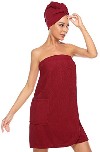 vislivin Bademantel Damen Saunakilt & Haartuch Sauna Kilt Frauen Saunakilt mit Klettverschluss und Gummizug