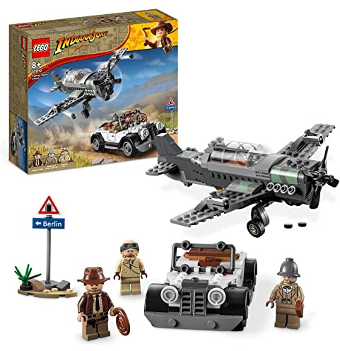 LEGO Indiana Jones Stridsplansjakt Byggsats med Leksaksflygplan, Byggset med Leksaksbil och 3 Minifigurer, Återskapa Scener från Filmen, Presentidé, från 8 år 77012
