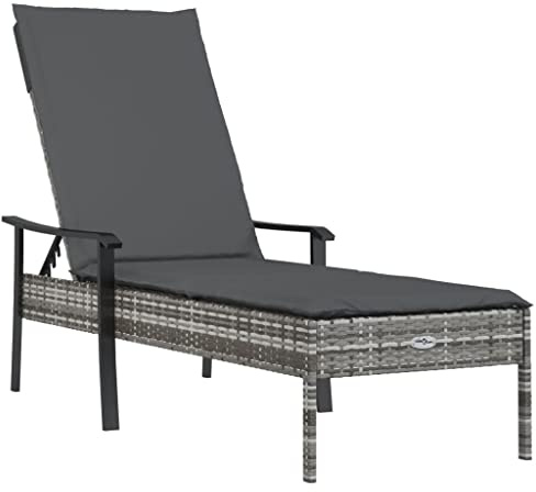 vidaXL Sonnenliege mit Auflage Grau Poly Rattan