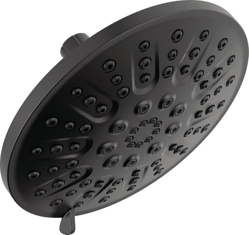Delta - Regadera de 4 pulverizaciones, cabezal de ducha negro, cabezal de ducha redondo, cabezal de ducha de alta presión, cabezal de ducha de metal, cabezal de ducha de caudal de 1.75 GPM, negro