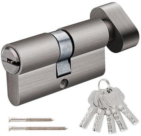 Hengsong Knaufzylinder,Zylinderschloss 30/30,Schließzylinder mit Knauf für Haustür,Haustüren,Sicherheitsschloss Haustür,Gartentor Schloss,Haustürschloss,ca.6cmx1.68cmx3.28cm,Grau