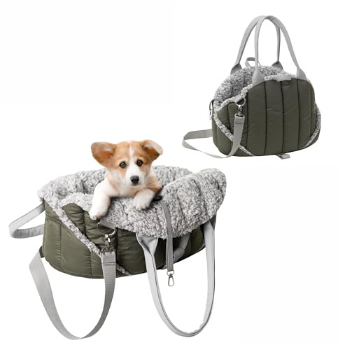 PillowPrim Hundetragetasche, Vertellbar, Schultergurt, Haustiertragetasche, Transport, Katzentasche, Reisetasche, Camping, Tasche, Oliv, 38x24x28 cm