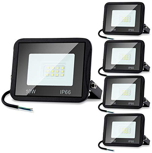 Jopassy LED Strahler Außen 5x 10W,Wasserdicht LED Fluter Flutlicht 900lm 3000k warmweiß,IP66 Außenstrahler für Garage,Schuppen,Terrasse,Arbeitsraum,Sportplatz,Rasenflächen,Auffahrt