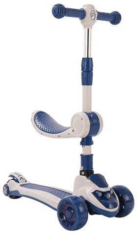 MUL-BOUTIQUE Tretroller mit 3 Rädern für Kinder, Tretroller mit drei Rädern mit LED-Lichtern, faltbar, höhenverstellbar, geeignet für Mädchen und Jungen (blau, S3)
