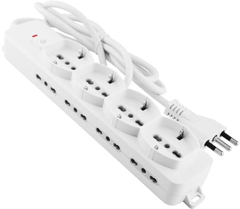 ANTELA Ciabatta Multipresa Elettrica 12 Posti 4 Polivalenti (schuko 10/16A), 8 bivalenti 10/16A, Cavo 1,5 m con Spina Italiana 16A, Bianco