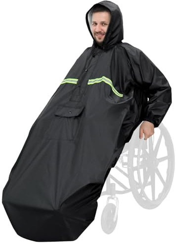 ANYOO Vattentät rullstol poncho skydd med ärmar, lätt regnponcho cape med gummiband ger torrskydd för rullstolar, en storlek, B-Svart, one size