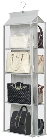 Remittur 8 Grids in 1 Rotatable Hanging Purse Handbag Organizer with Double Zippers, Visible Purse Organizer for Closet, Fully Enclosed Handbag Storage Holder